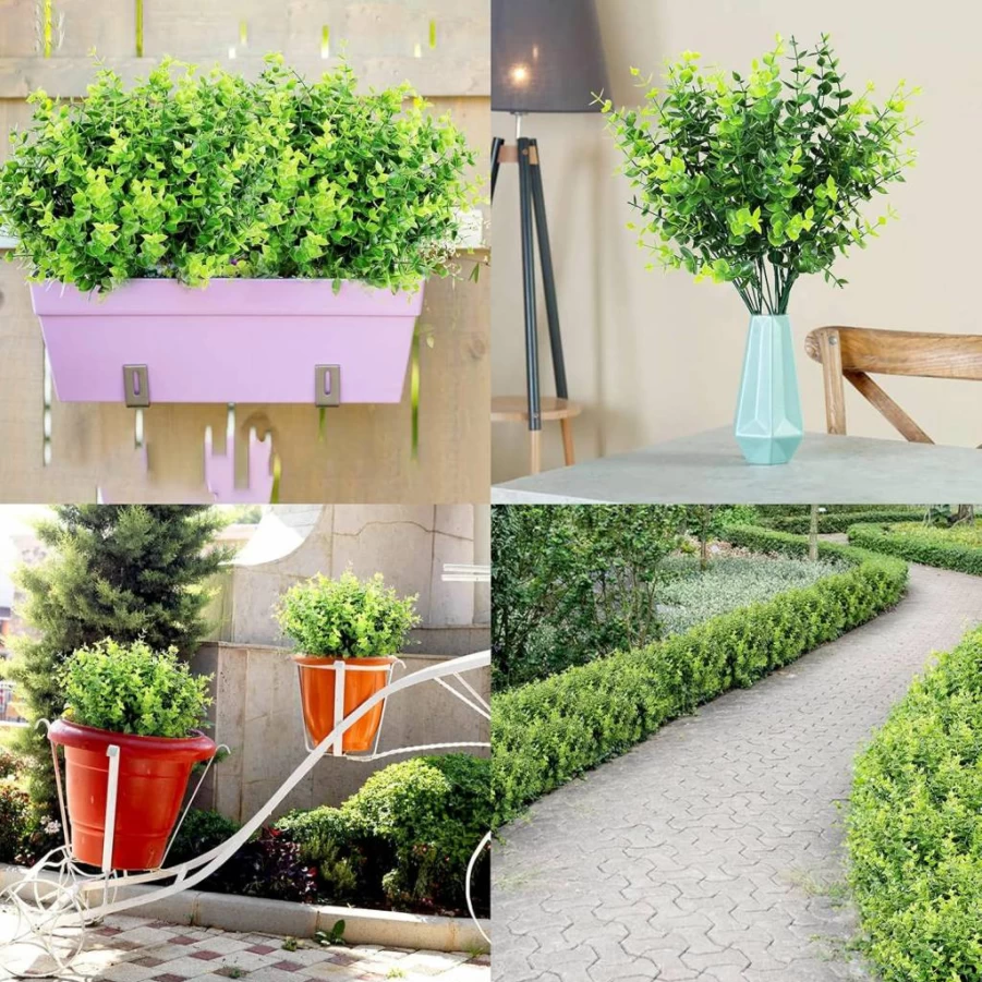 Leyaron Artificial Boxwood Plants - 9 Bundles, 63 Stems Faux Greenery for Indoor Outdoor Decor, Fade Resistant Fake Plastic Shrubs for Garden, Porch, Wedding, Office, Farmhouse, Patio, Window Box