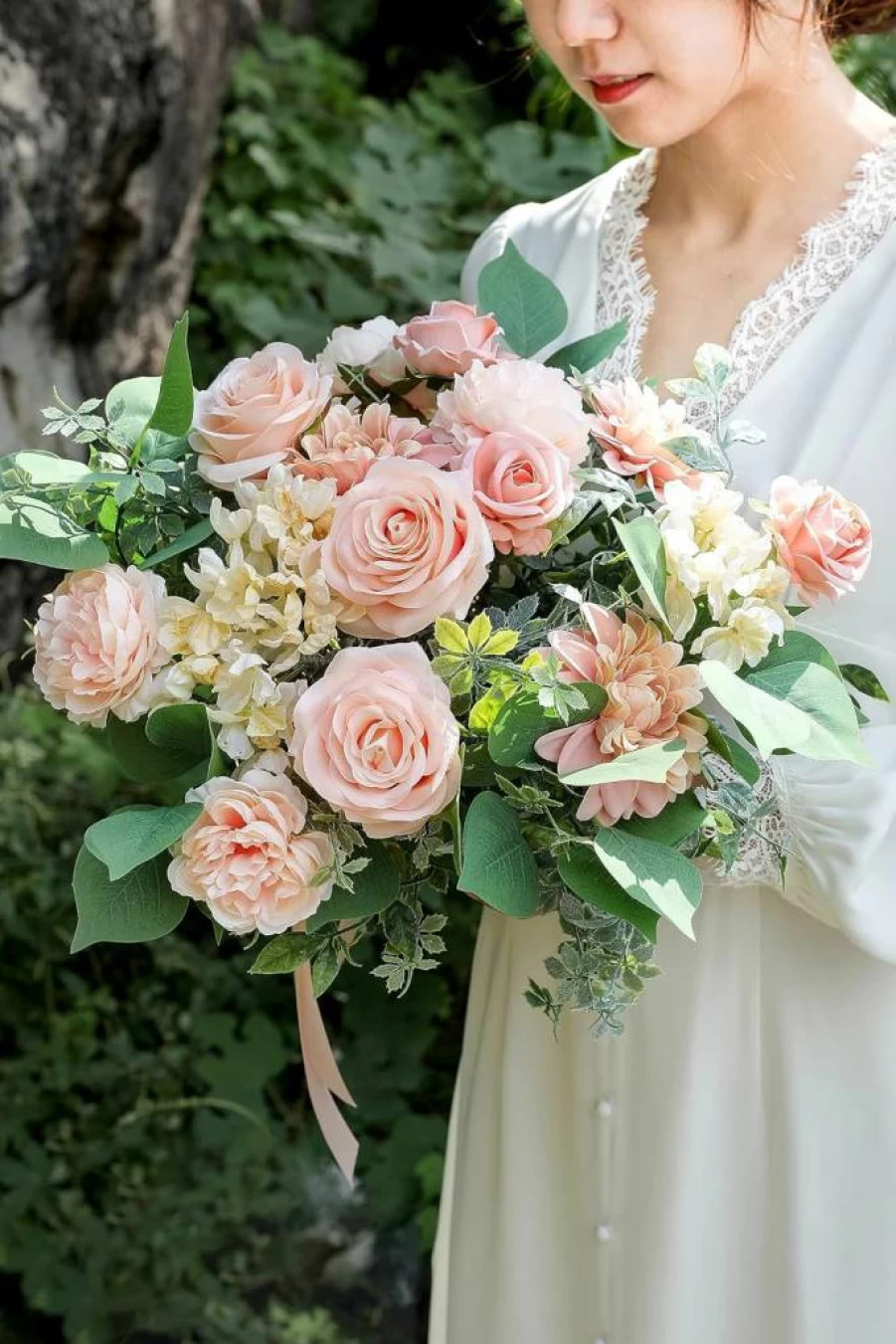 YYHUAWU Artificial Flowers Combo Box Set - DIY Gradient Color Bouquet with Stems for Wedding, Baby Shower, Centerpieces, Home Decor (Ivory)