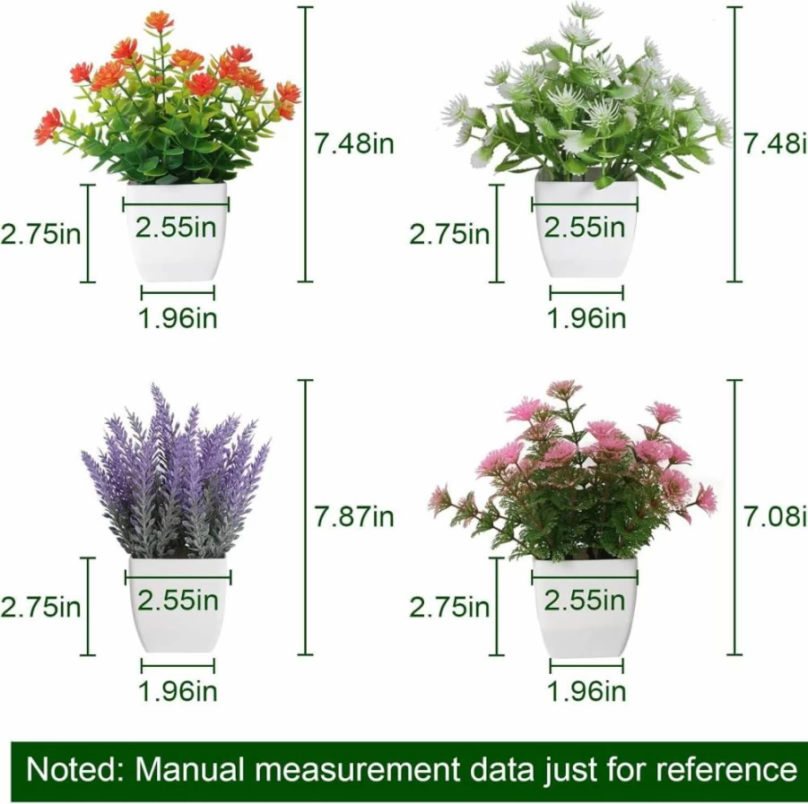 Yoratee Artificial Small Potted Plants - 6Pcs Fake Flowers for Indoor Decor, Bathroom, Office, Tabletop, Window - Colorful Home Decor