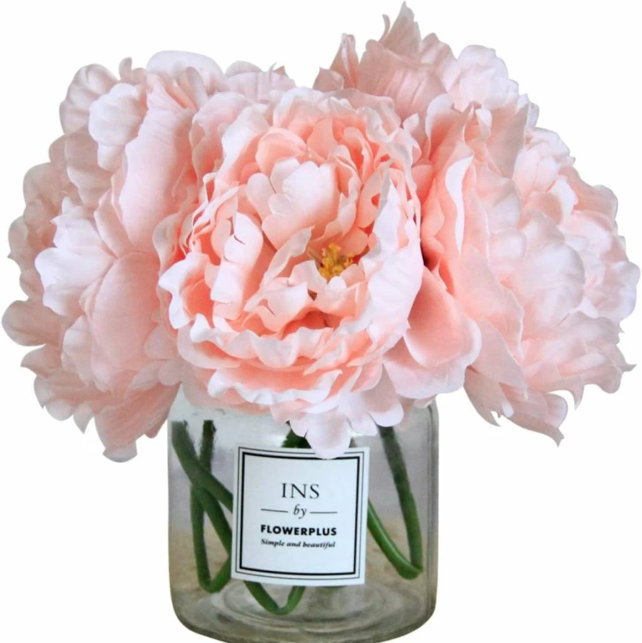 Tinsow 5-Pack Realistic Artificial Peony Flowers with Stems, Silk Peony Bouquet for Wedding, Home Decor, and Floral Arrangements