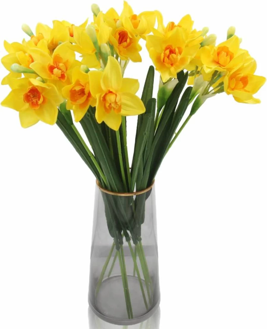 Hananona 10 Pack Yellow Artificial Daffodils Silk Flowers for Home Wedding Decor - Indoor Outdoor Faux Narcissus Spring Floral Arrangement