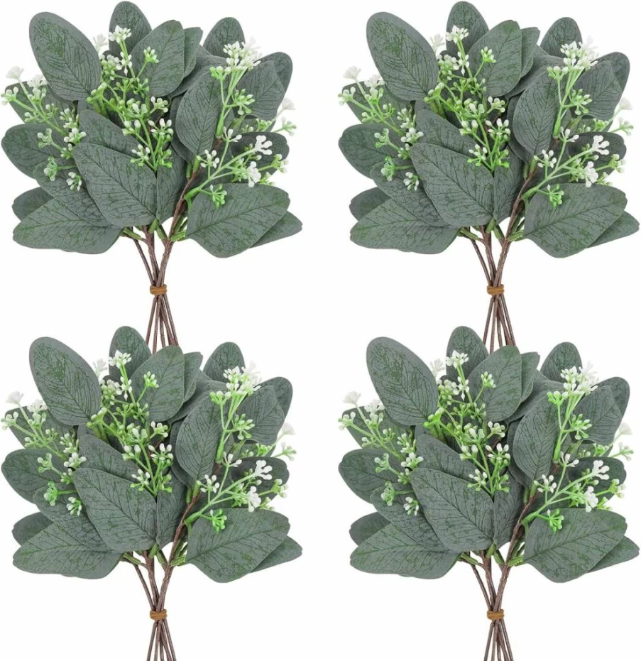 DEEMEI 18Pcs Artificial Baby's Breath Bouquet with Eucalyptus Leaves - Real Touch White Gypsophila Flowers for Wedding, Party & Home Decor