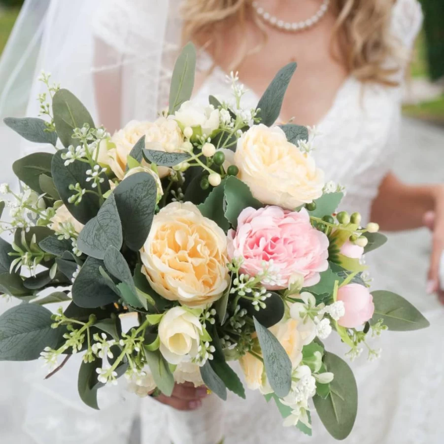 DEEMEI 18Pcs Artificial Baby's Breath Bouquet with Eucalyptus Leaves - Real Touch White Gypsophila Flowers for Wedding, Party & Home Decor