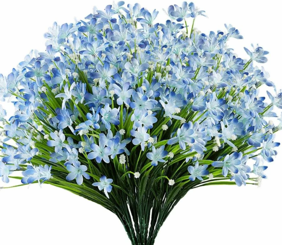 URSTOUD 6 Bundles Blue Artificial Daffodils Flowers, UV Resistant Faux Plastic Plants for Wedding Bouquet, Indoor Outdoor Home Garden Decor, Kitchen Office Table Vase Centerpiece