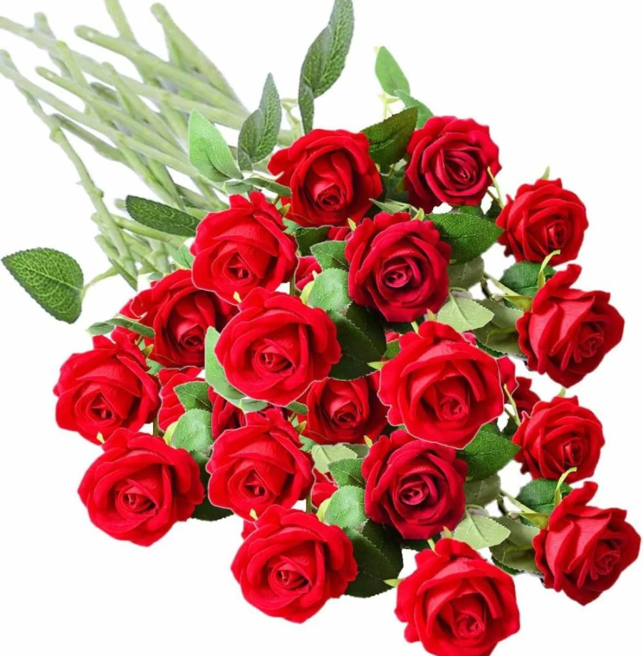 16Pcs TBUY ROSE Artificial Silk Roses Bouquet, Long Stem Faux Flowers for Wedding, Home, Party Decor (Royal Blue)