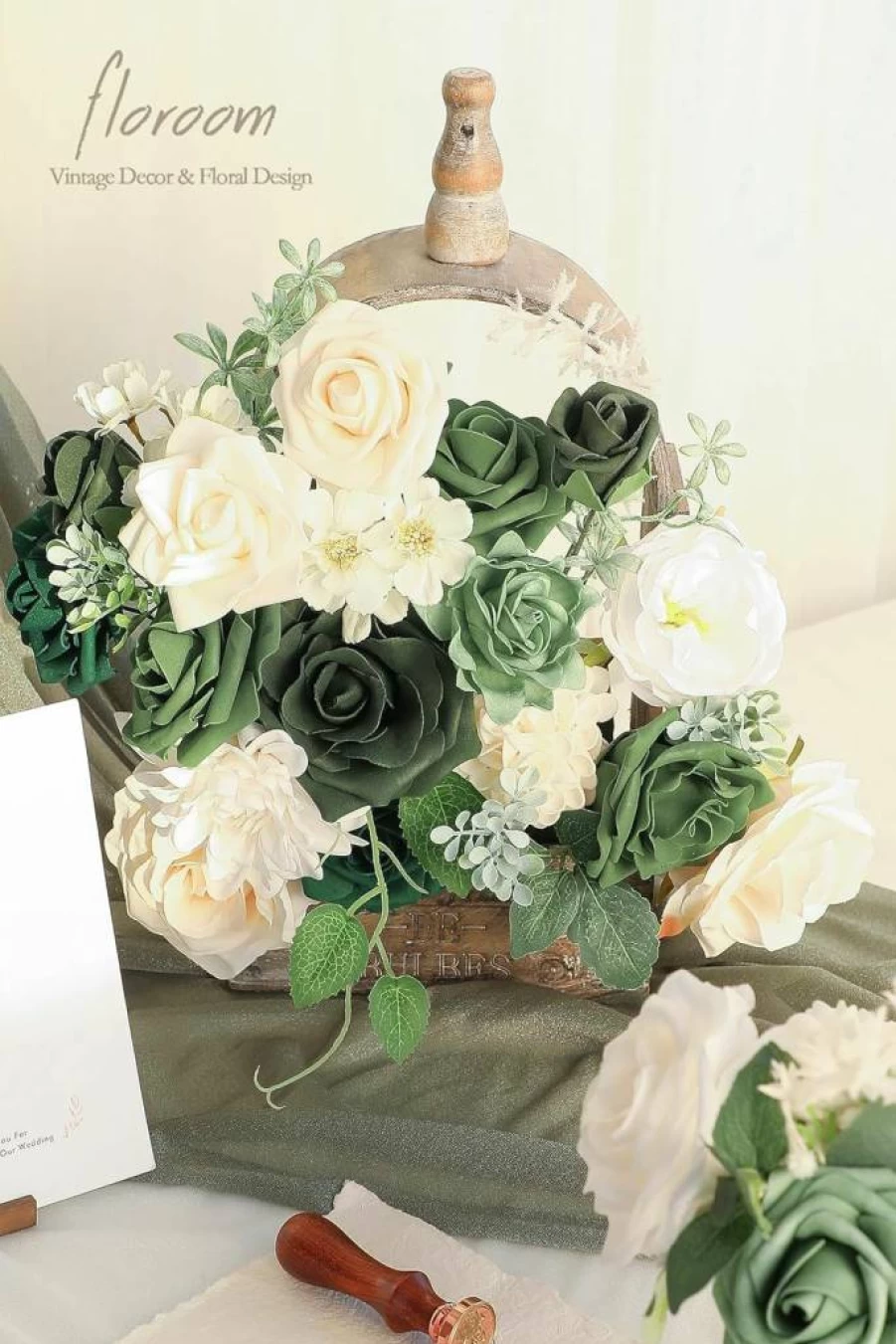Floroom Artificial Flowers Set - Burnt Orange Fake Roses, Peonies, Dahlia & Greenery for DIY Wedding Bouquets, Bridal Centerpieces, Home Decor