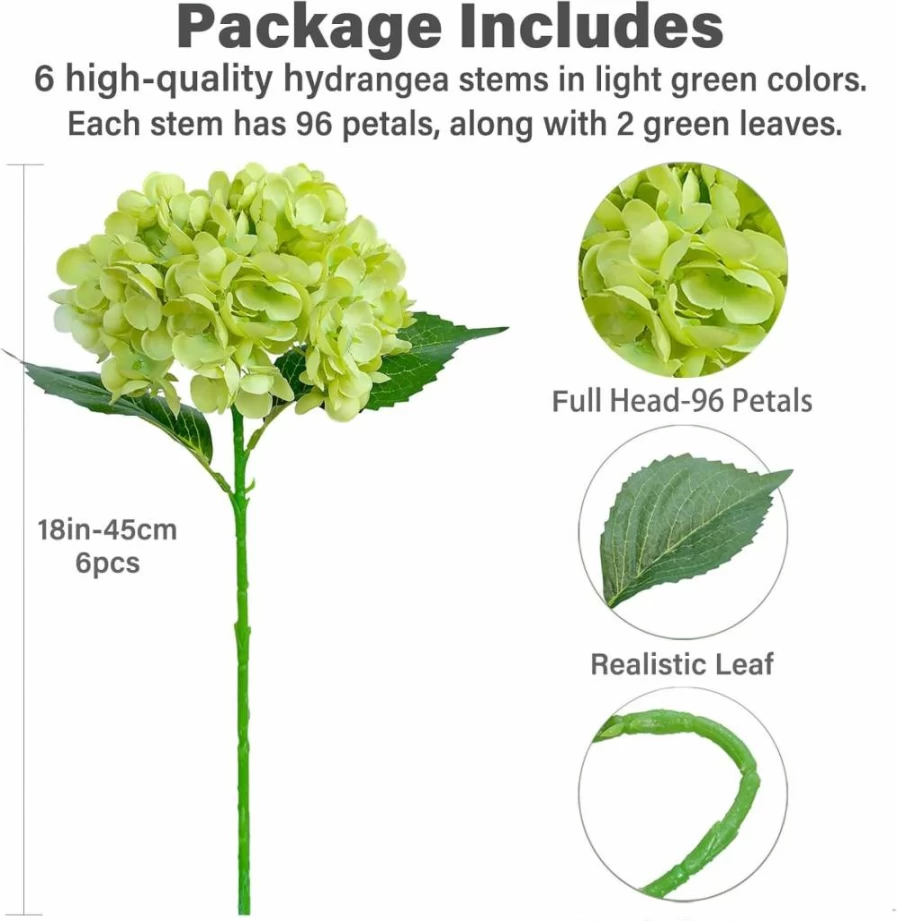 6Pcs Iare.NiKoo Artificial Hydrangea Flowers, Silk Fake Flower Bouquets with Stems for Wedding, Home Decor, Party, Office Table Centerpieces
