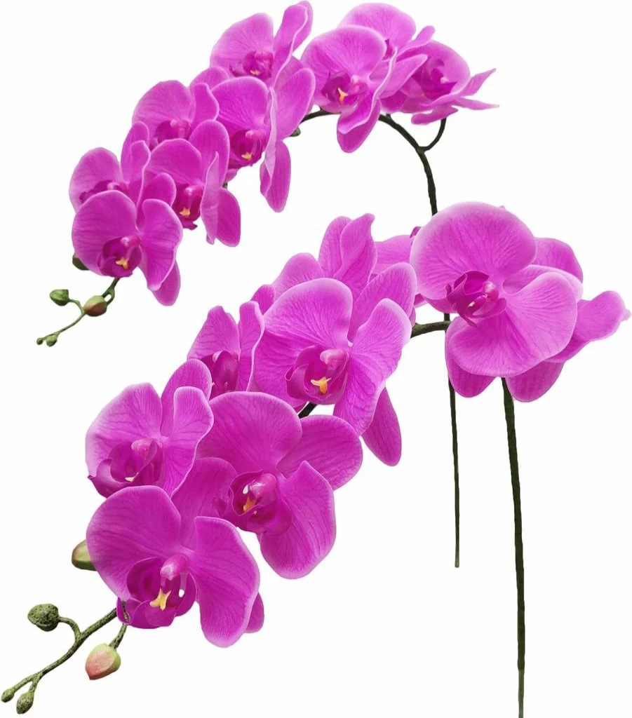 Fnize Real Touch Artificial Orchid Stems - 2PCS 38" White Phalaenopsis Branches with 9 Large Latex Blooms, Faux Flowers for Home Decor