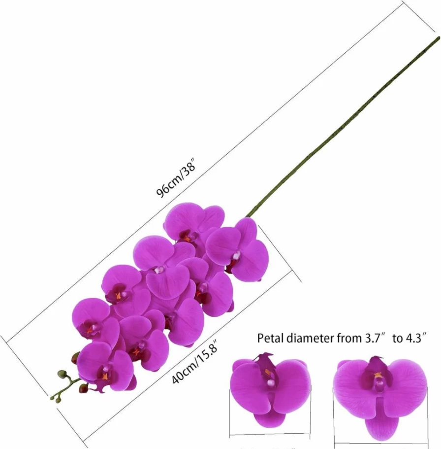 Fnize Real Touch Artificial Orchid Stems - 2PCS 38" White Phalaenopsis Branches with 9 Large Latex Blooms, Faux Flowers for Home Decor