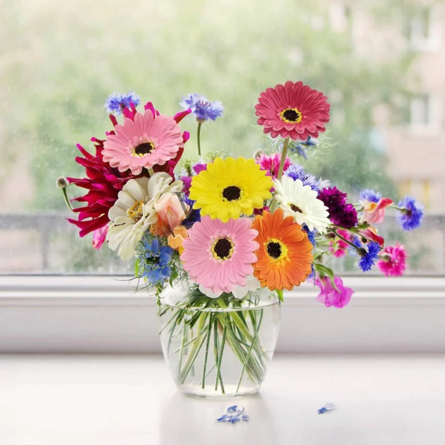 Mutcolor 15 Pcs Real Touch Artificial Gerbera Daisies Bouquet, Fake PU Flowers for Wedding, Home Decor, Vase Arrangements, Party Centerpiece