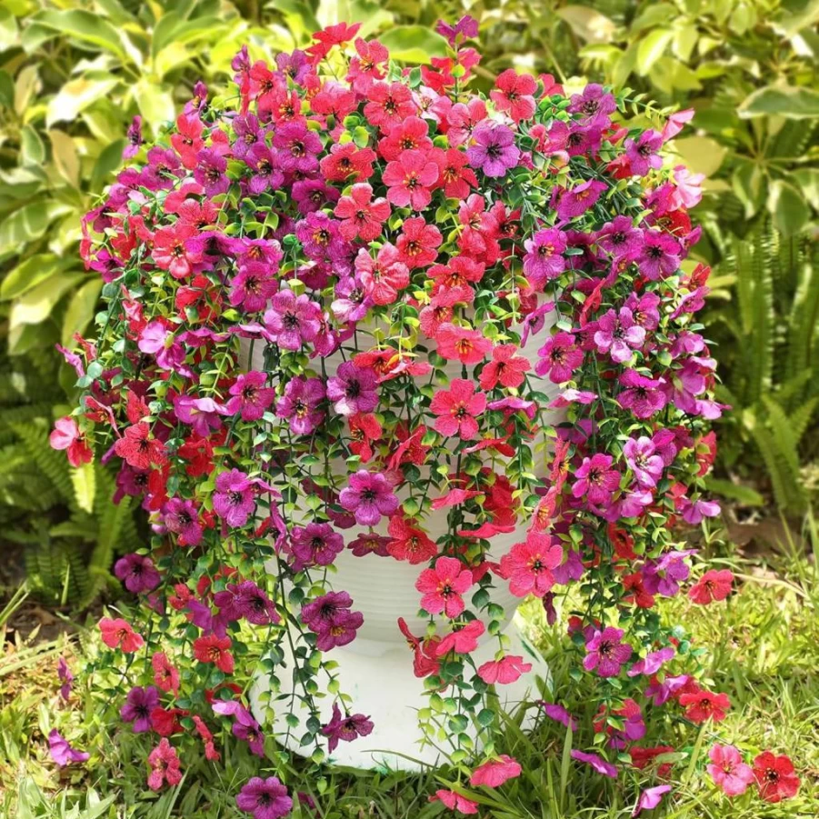 Playieer 6 Bundles UV Resistant Artificial Flowers for Outdoor Hanging, Realistic Faux Plants for Garden, Patio, Balcony, Porch Decor - Spring Summer Indoor Outside Decorations