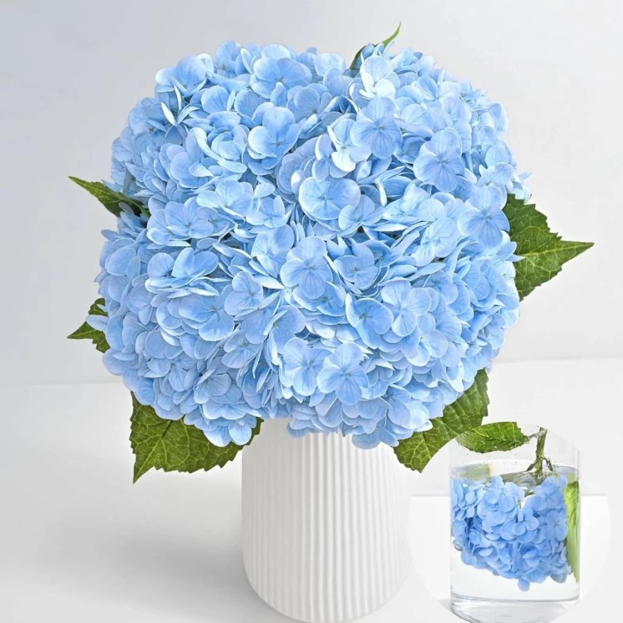 MARTINE MALL 3-Piece 21-Inch Real Touch Artificial Hydrangea Flowers, Lifelike Latex Blue Hydrangeas for Wedding Bouquets, Centerpieces, Home Decor, and Party Arrangements