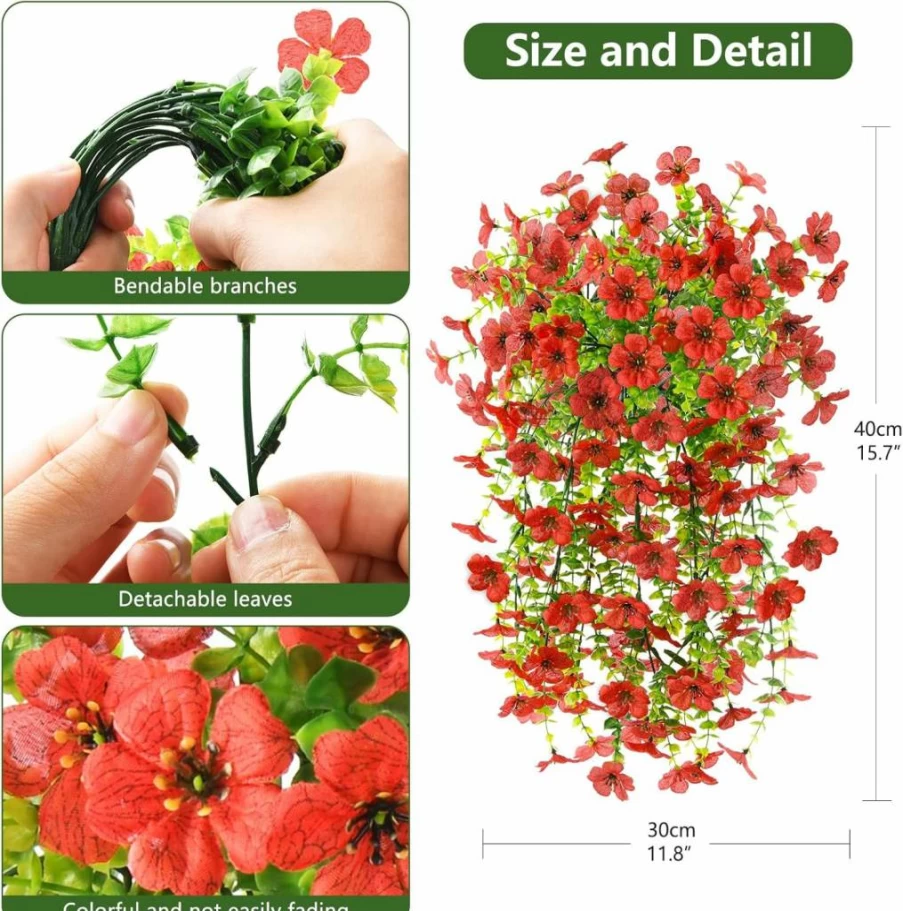 Homsunny 2PCS UV Resistant Artificial Faux Daisy Hanging Plants for Outdoor Decor - Realistic Purple Silk Flowers for Porch, Patio, Window Box (Spring Summer Decoration)