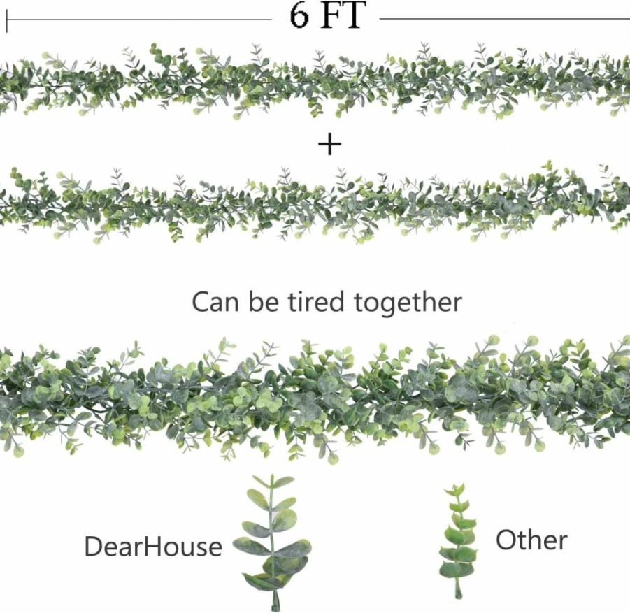 DearHouse 2 Pack Artificial Eucalyptus Garland, 6 Feet UV Protected Fake Vines for Wedding Backdrop, Arch, Wall Decor - Indoor Outdoor Hanging Greenery