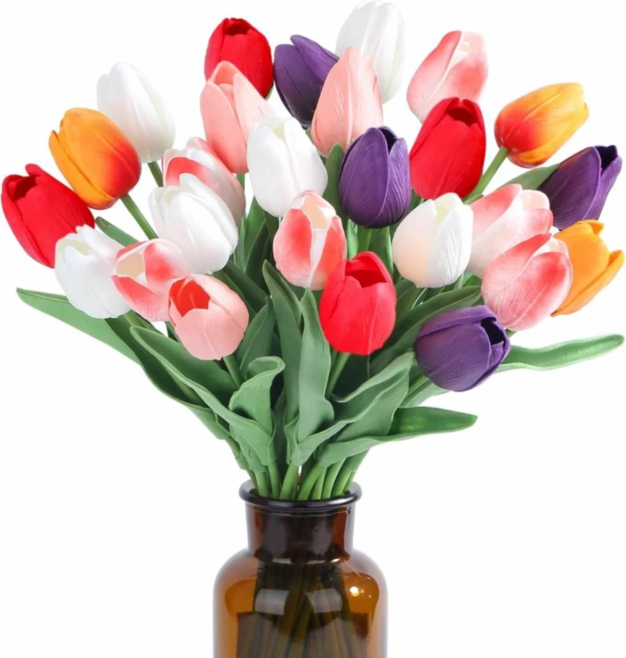 SITUMEIZI 15Pcs Artificial Tulips Silk Flowers 14 Inch Real Touch White Fake Flowers for Home Kitchen Wedding Easter Spring Decor Floral Arrangements Bouquet Decorations