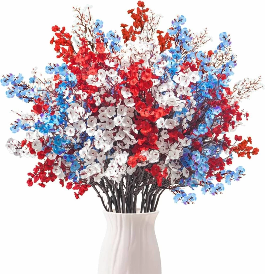 Uieke 6 Pcs Red Artificial Baby's Breath Flowers - Real Touch Silk Gypsophila Bouquet for Wedding, Christmas, Halloween, Home Decor