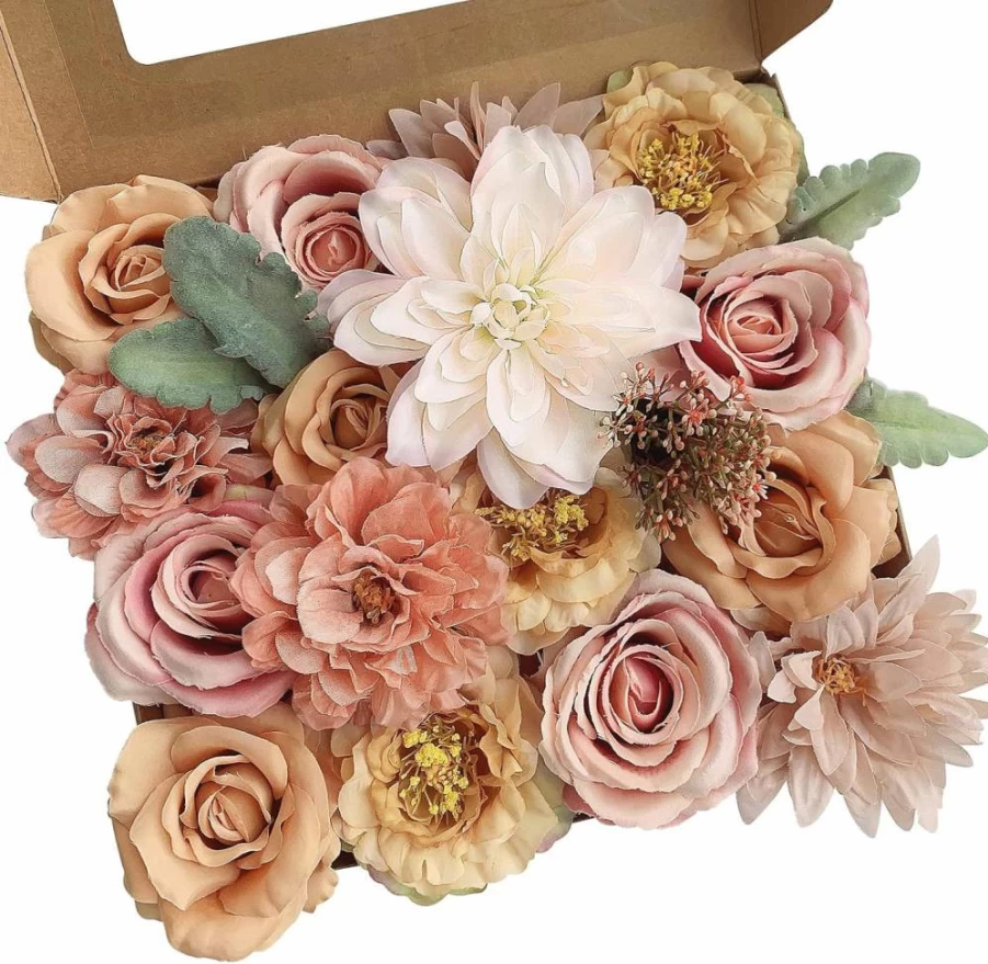 FACINOC Artificial Silk Roses - Beige Fake Flowers for DIY Wedding Bouquet, Bridal Baby Shower Decor, Party Table Centerpieces, Cake Decor, Home Indoor Floral Arrangement