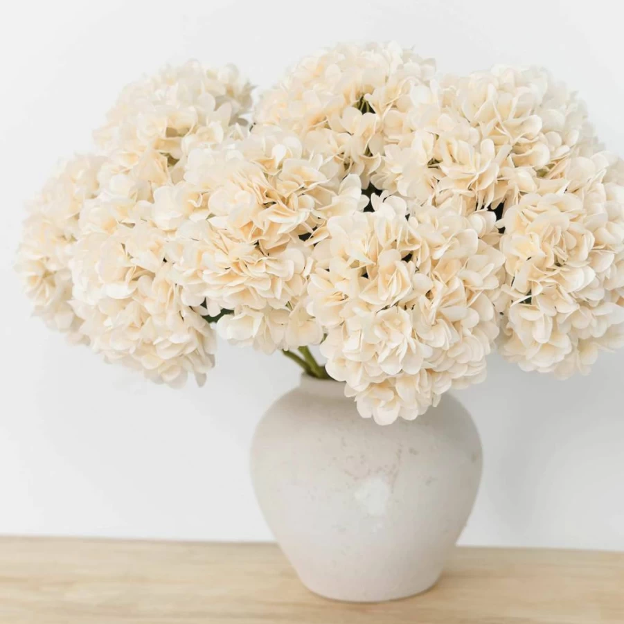 PARTY JOY 5-Pack 15.4 Inch White Artificial Hydrangea Silk Flower Stems - Faux Wedding Bouquet for Centerpieces, Home & Event Decor