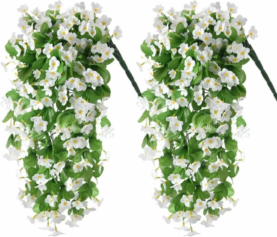 2Pcs ZFProcess Artificial Hanging Violet Flowers, Fake UV Resistant Hanging Plants for Indoor Outdoor Wall Garden Wedding Decor (Purple)