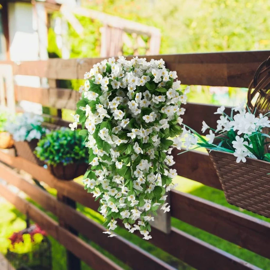 2Pcs ZFProcess Artificial Hanging Violet Flowers, Fake UV Resistant Hanging Plants for Indoor Outdoor Wall Garden Wedding Decor (Purple)