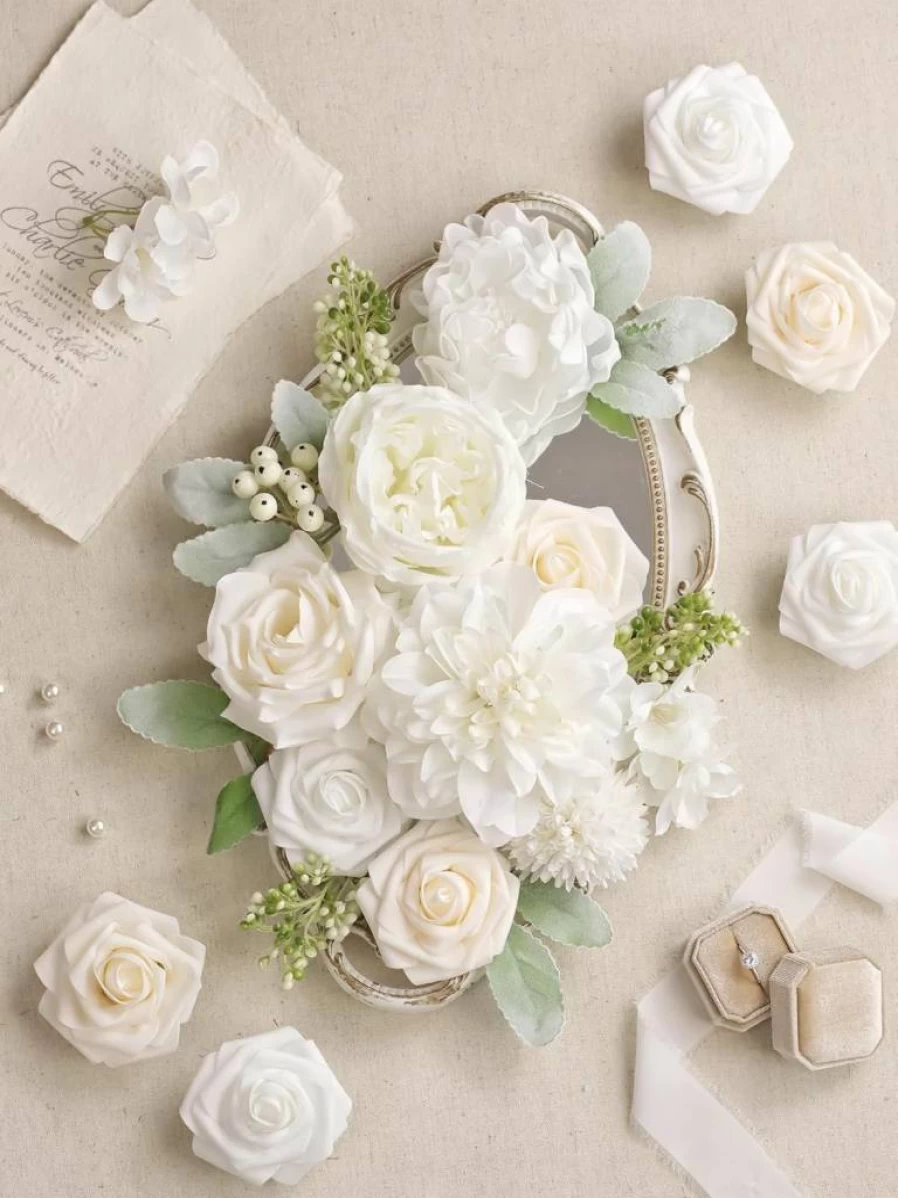 MISSPIN Artificial Flowers DIY Bouquet Set - Fake Roses for Wedding, Bridal, Centerpiece, Table Decor - Boho Faux Floral Arrangements for Home, Party, Indoor & Outdoor Decor