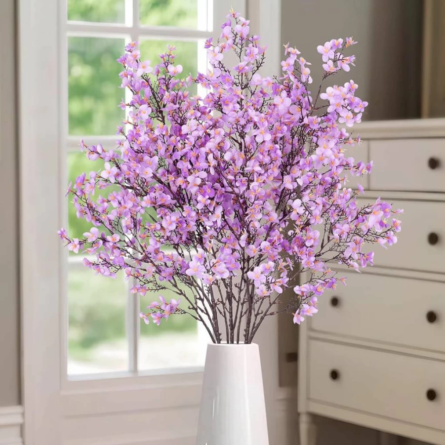 Ammyoo 3 Pcs Artificial Cherry Blossom Branches for Vase, Faux Silk Floral Stems for Home Decor, Party, Wedding, Office, Indoor Decoration (Off-White)