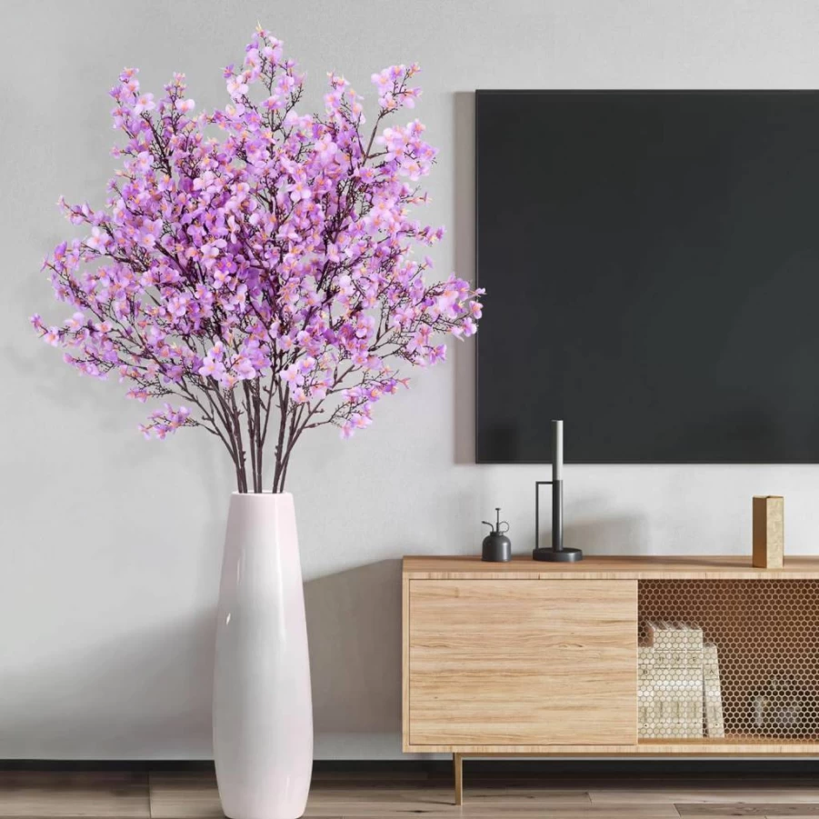 Ammyoo 3 Pcs Artificial Cherry Blossom Branches for Vase, Faux Silk Floral Stems for Home Decor, Party, Wedding, Office, Indoor Decoration (Off-White)