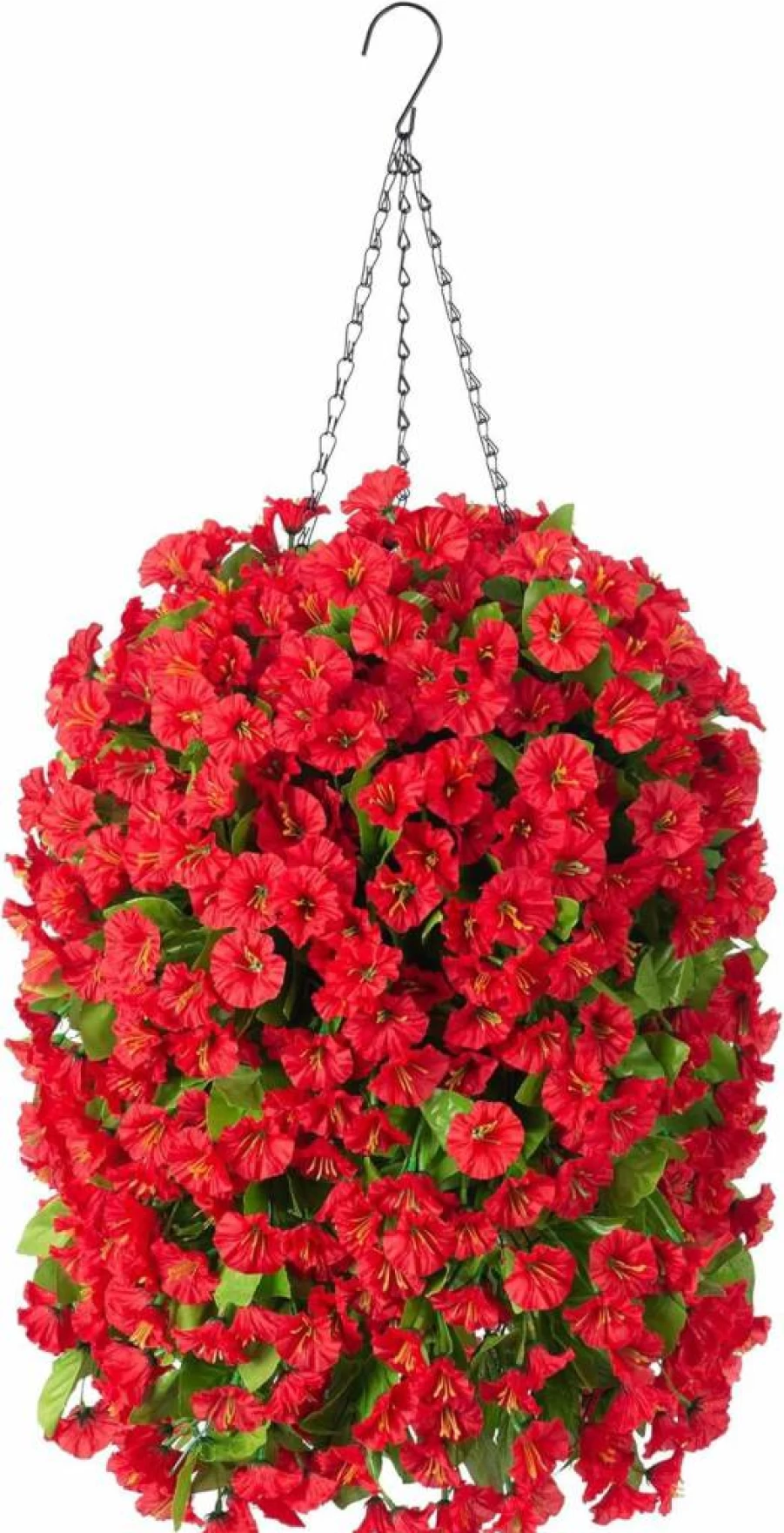 Ammyoo Pink Artificial Hanging Flower Basket - UV Resistant Faux Morning Glory and Eucalyptus Planter for Outdoor Porch, Patio, Balcony, Yard Decor (Realistic Silk Flowers)