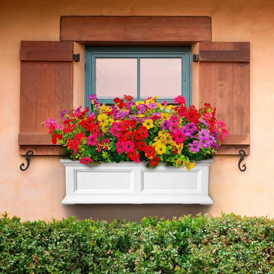 Cherica UV Resistant Artificial Flowers for Outdoors - 8 Bundles Fake Plastic Plants, Faux Spring Silk Flowers for Outside Decor