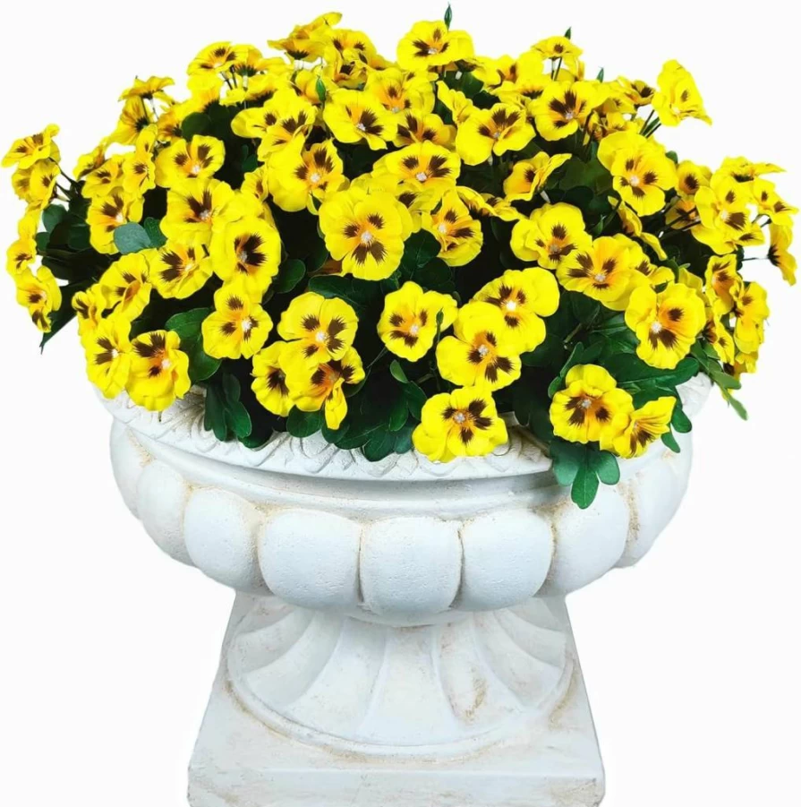 QIANYUN 12 Bundles UV Resistant Artificial Pansies Flowers for Outdoor - Fake Plastic Plants in Bulk (White, Purple, Blue, Yellow)