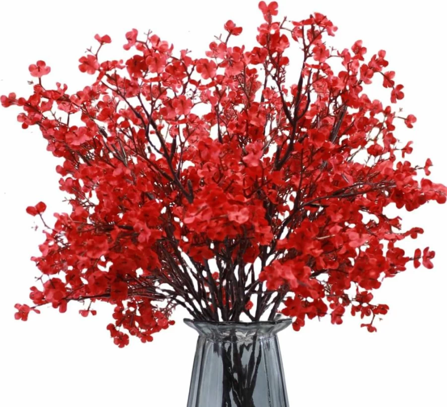 DoubleWood Patriotic Artificial Baby's Breath Flowers, 10Pcs Red White Blue Floral Arrangement for 4th of July Decor, Indoor Table Centerpieces