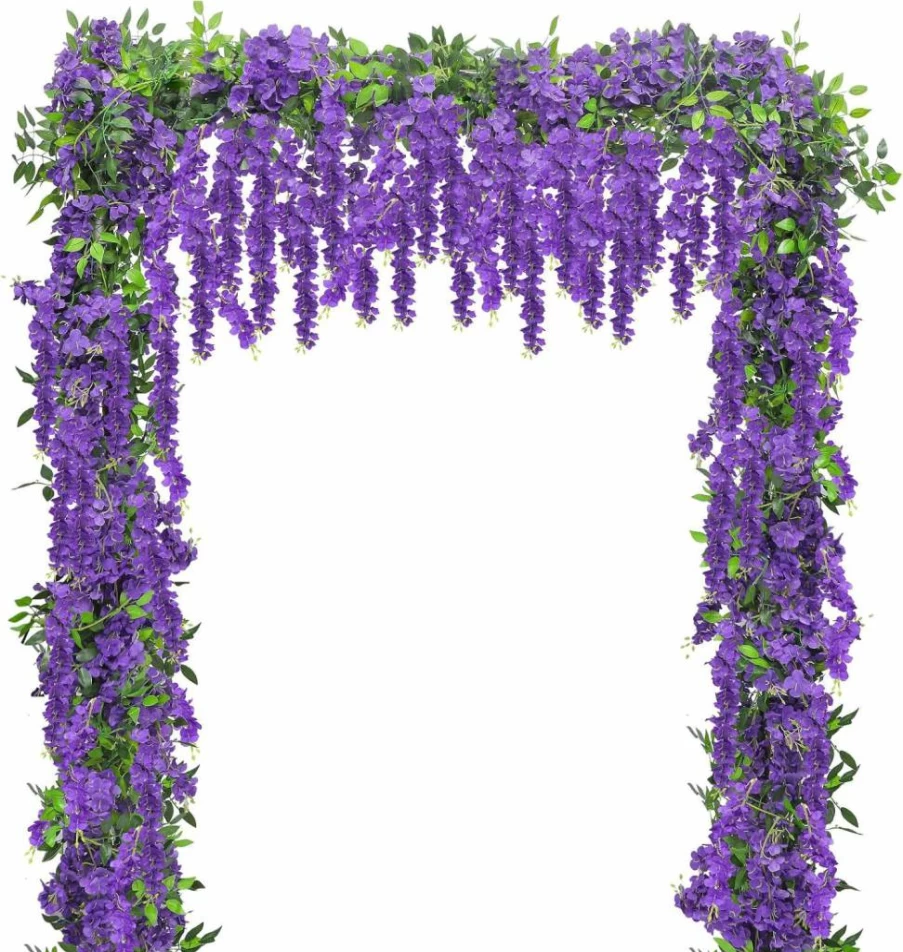 U'Artlines Artificial Wisteria Garland - 5 Pack 7.2 Ft White Silk Fake Flowers for Wedding Arch, Home Garden Decor, Indoor Outdoor Hanging Vines