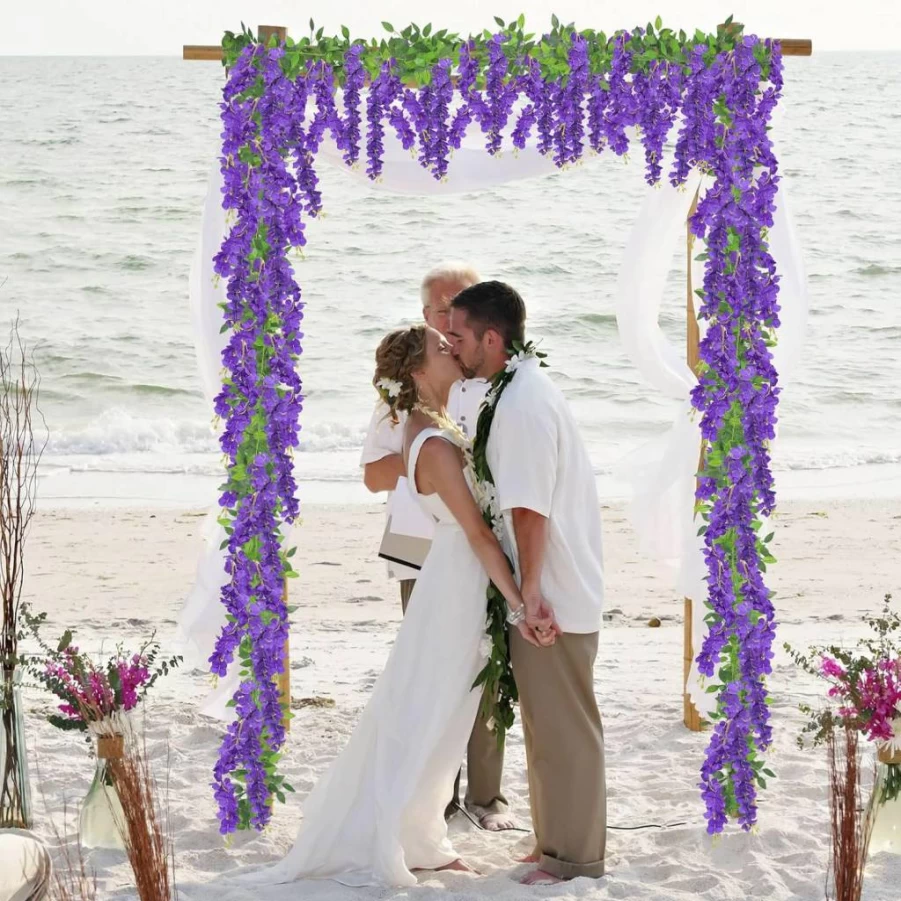 U'Artlines Artificial Wisteria Garland - 5 Pack 7.2 Ft White Silk Fake Flowers for Wedding Arch, Home Garden Decor, Indoor Outdoor Hanging Vines