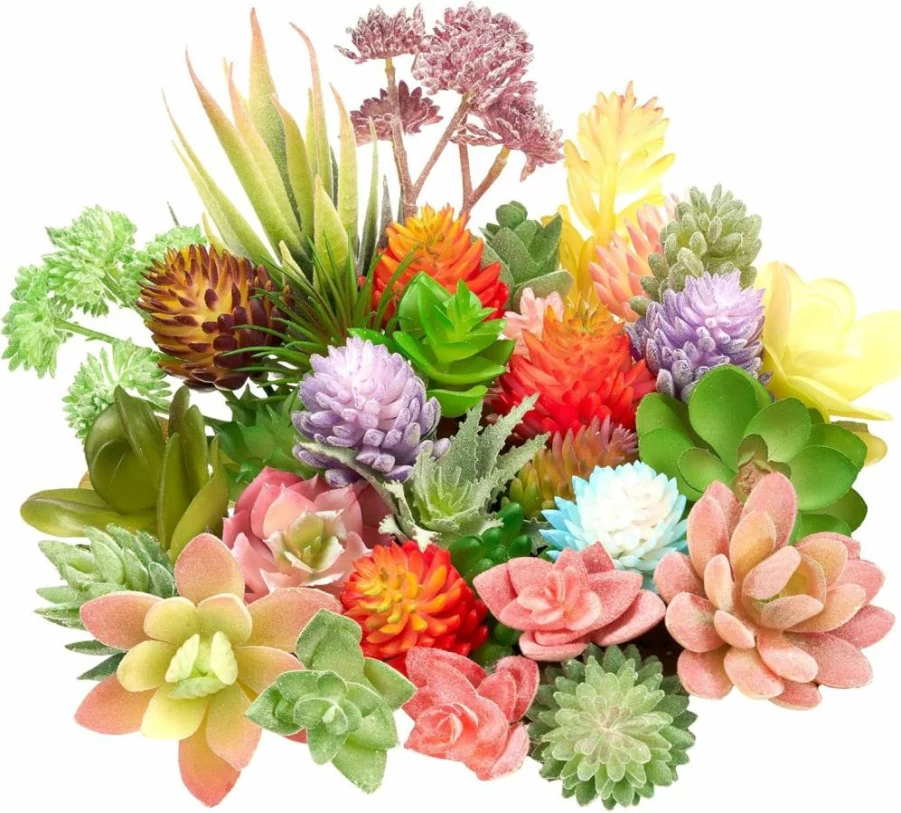 Jutom 32-Piece Mini Artificial Succulents Set - Realistic Fake Plants for Home, Garden, Kitchen, and Office Decor - Unpotted Small Cactus and Succulent Collection