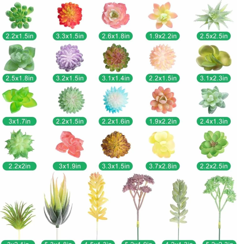 Jutom 32-Piece Mini Artificial Succulents Set - Realistic Fake Plants for Home, Garden, Kitchen, and Office Decor - Unpotted Small Cactus and Succulent Collection