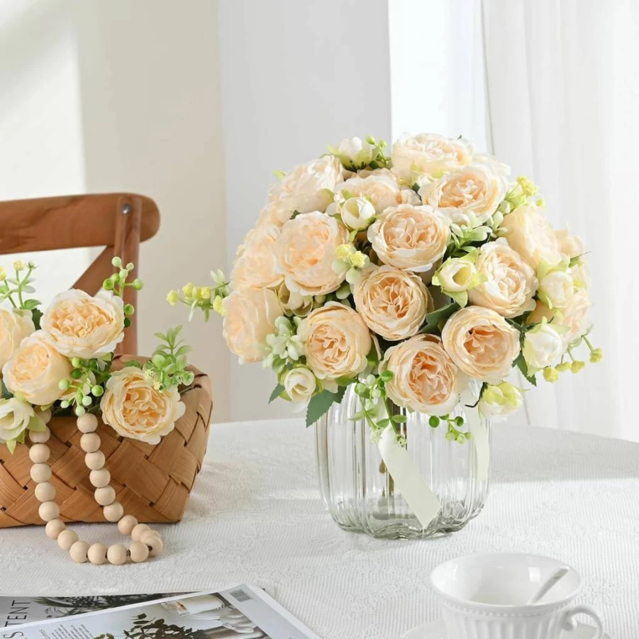MARTINE MALL Artificial Peonies Bouquet - 2 Pack Silk Fake Flowers for Wedding Centerpiece, Home Decor, Party Table Decorations in Mixed Pink