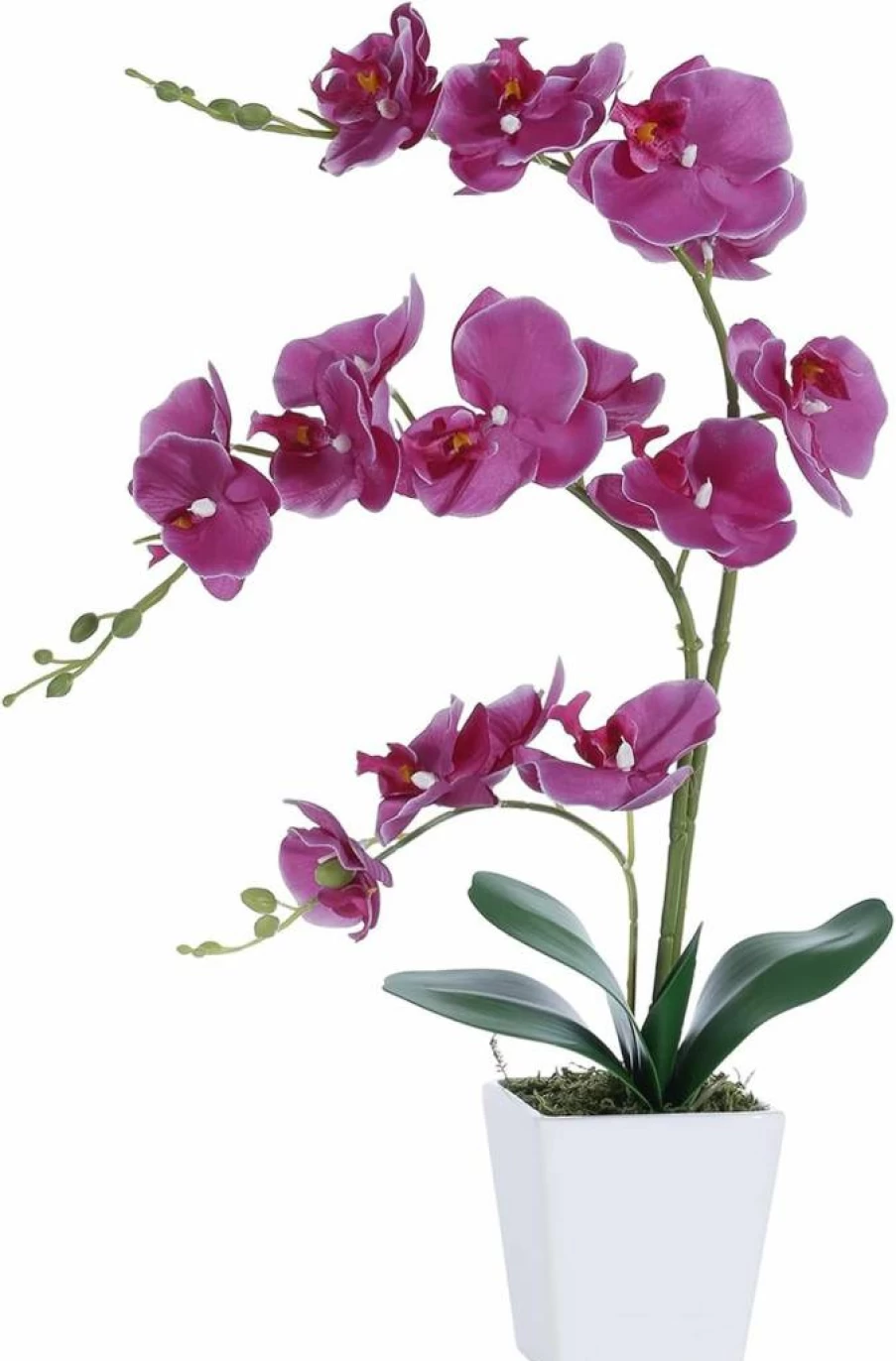 YSZL 15-Inch Artificial Silk Phalaenopsis Orchid Plant in Teal & Gold Pot - Realistic Home Decor