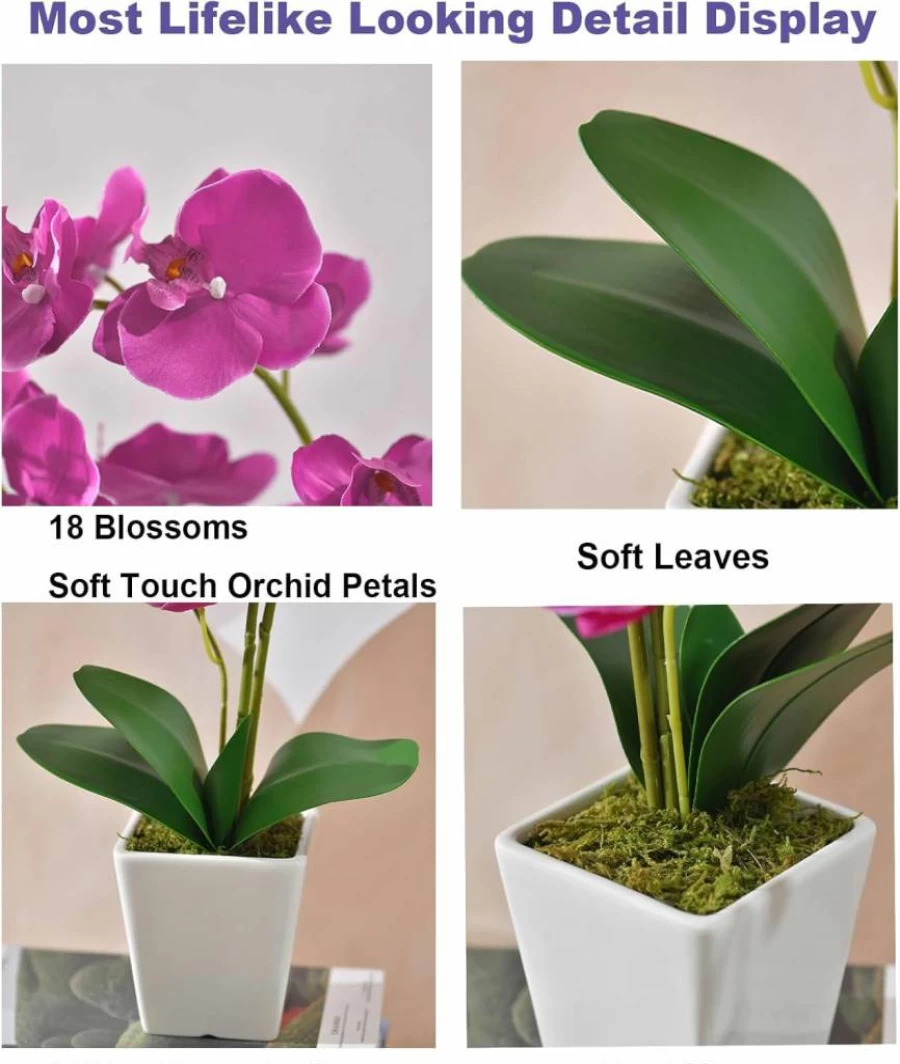 YSZL 15-Inch Artificial Silk Phalaenopsis Orchid Plant in Teal & Gold Pot - Realistic Home Decor