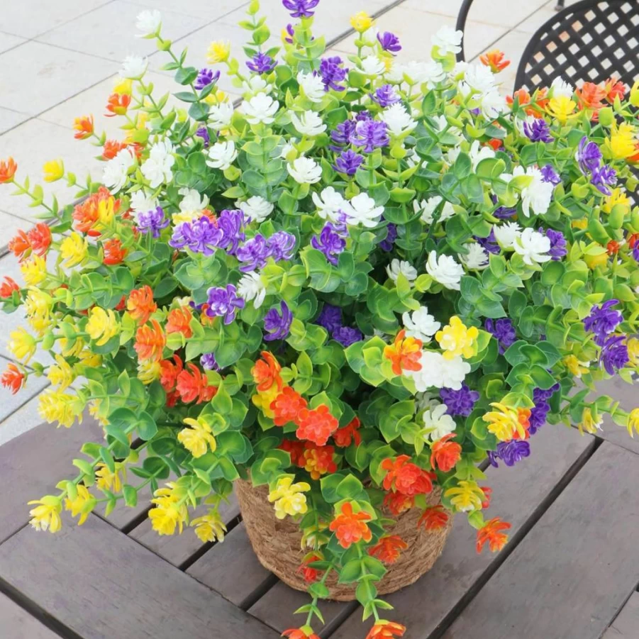 BCBLF 12 Bundles UV Resistant Artificial Flowers for Outdoor Decor, Realistic Faux Plants for Porch Planter, Spring Summer Garden Decoration, White