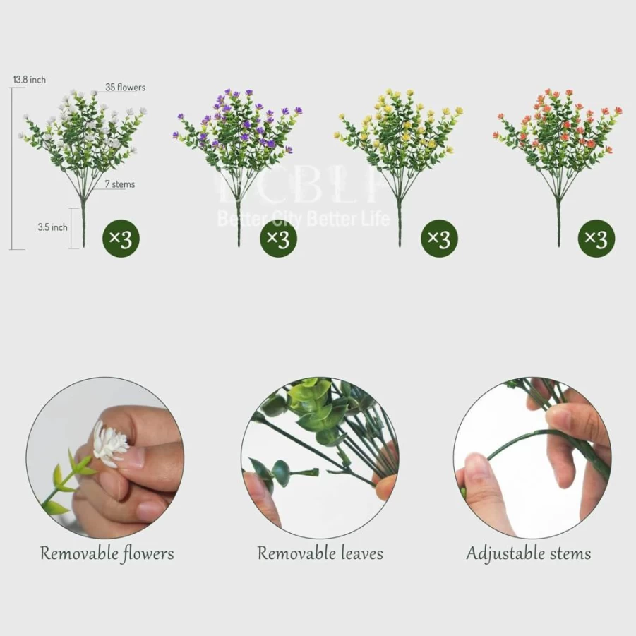 BCBLF 12 Bundles UV Resistant Artificial Flowers for Outdoor Decor, Realistic Faux Plants for Porch Planter, Spring Summer Garden Decoration, White