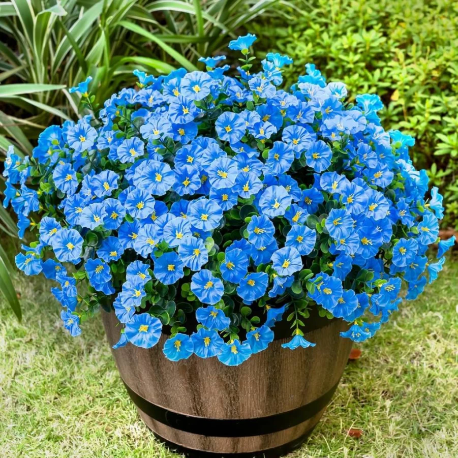 Nigirior UV Resistant Artificial Faux Flowers Outdoor - 16 Bundles Boxwood Fake Morning Glory for Planters, Home Porch & Patio Decor (8 Colors)