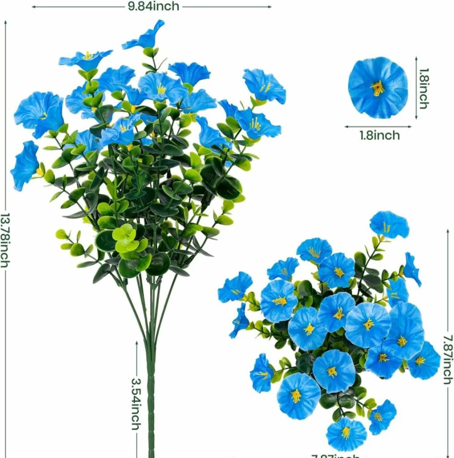 Nigirior UV Resistant Artificial Faux Flowers Outdoor - 16 Bundles Boxwood Fake Morning Glory for Planters, Home Porch & Patio Decor (8 Colors)