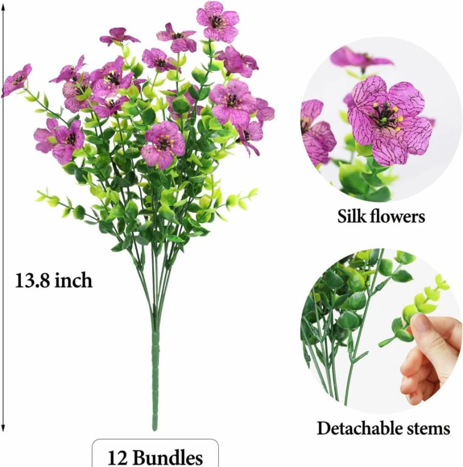 ATTGREART 12 Pack UV Resistant Artificial Flowers for Outdoor - Faux Plastic Greenery Plants for Patio, Garden, Hanging Planter, Home & Vase Decor (White)