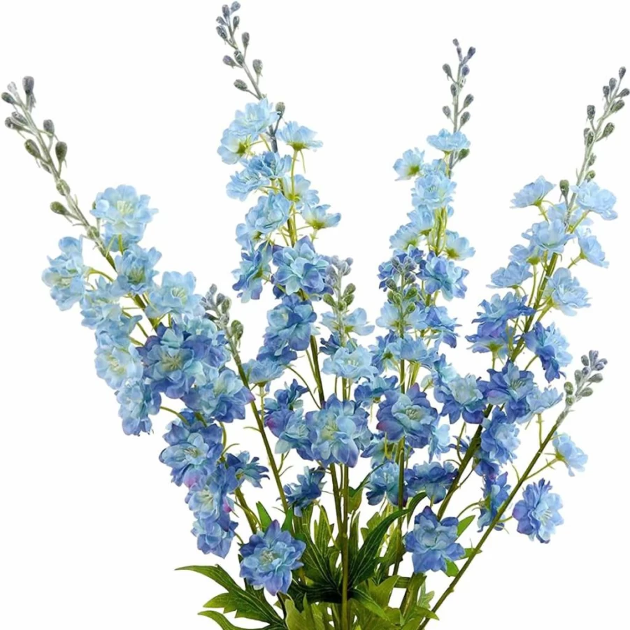 4Pcs 33.5" White Delphinium Artificial Flowers by ZYTUYO - Faux Larkspur Long Stem Silk Bouquets for Tall Floor Vases, Wedding, Home, Kitchen, Indoor Outdoor Decor