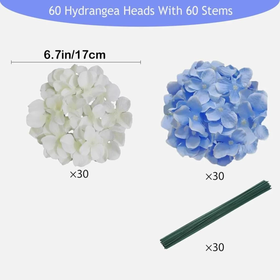 Cherica White Artificial Hydrangea Flowers Bulk - 30 Pcs Faux Silk Hydrangea Heads with Stems for Wedding Decor, Home Decoration, and Floral Arrangements