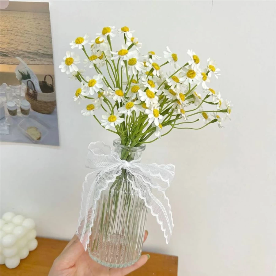 Smalldu Artificial Daisy Flowers - 12Pcs 10 Inch Fake Daisies Bouquet for Spring Decor, Wedding, Party (2 Bundles, Vase Not Included)