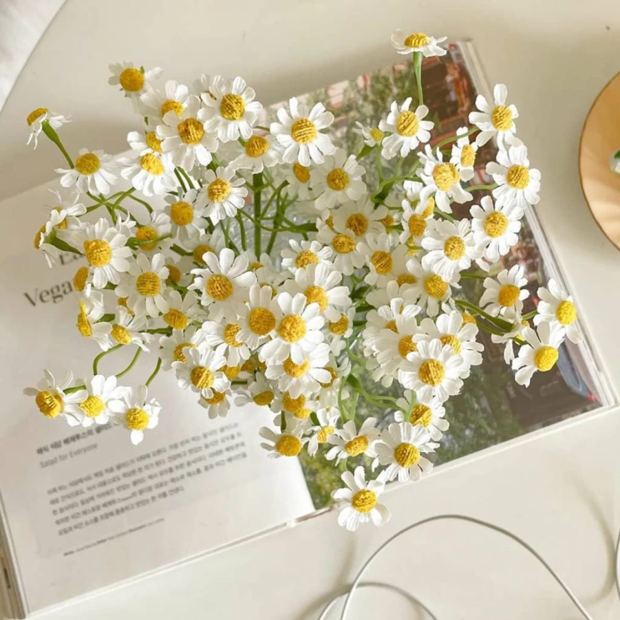 Smalldu Artificial Daisy Flowers - 12Pcs 10 Inch Fake Daisies Bouquet for Spring Decor, Wedding, Party (2 Bundles, Vase Not Included)