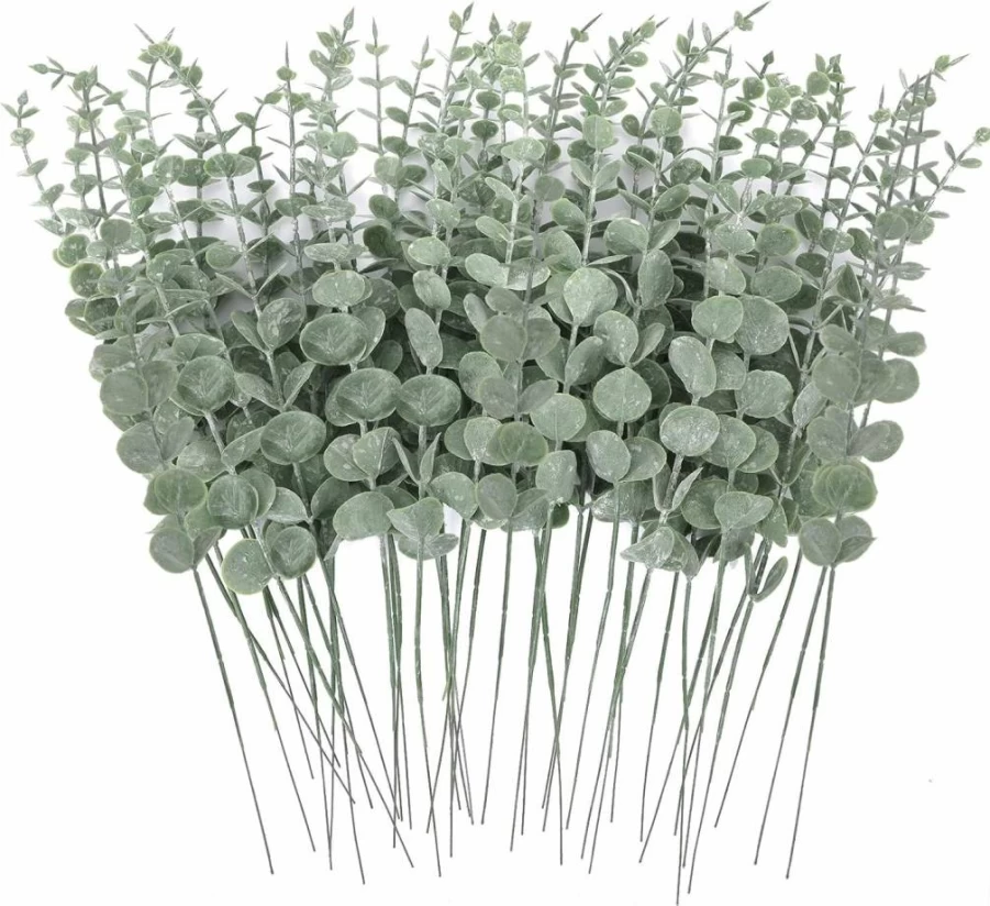 CEWOR 24Pcs Artificial Eucalyptus Stems - Fake Greenery Branches for Wedding Centerpieces, Spring Easter Decor, Farmhouse Home Decoration
