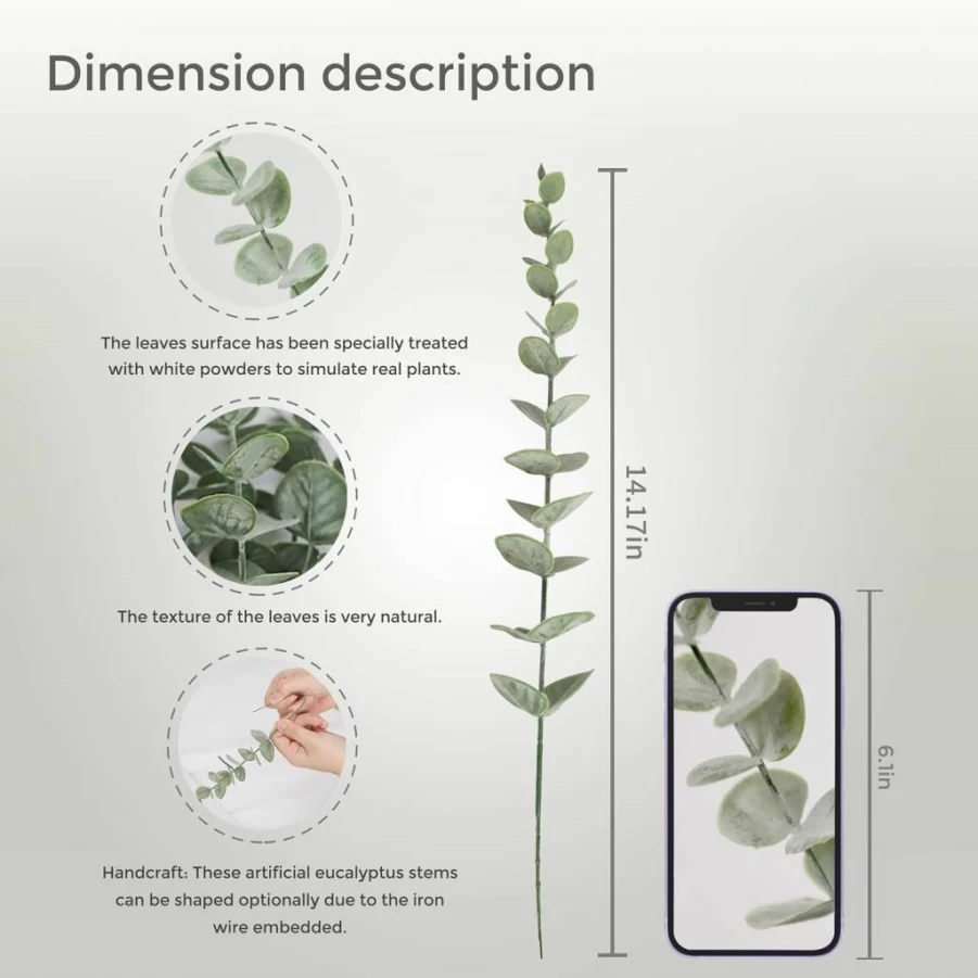 Tiyard 18Pcs Artificial Eucalyptus Stems - Fake Greenery Leaves for Wedding Bouquet, Home Office Decor, Christmas Centerpiece 2025