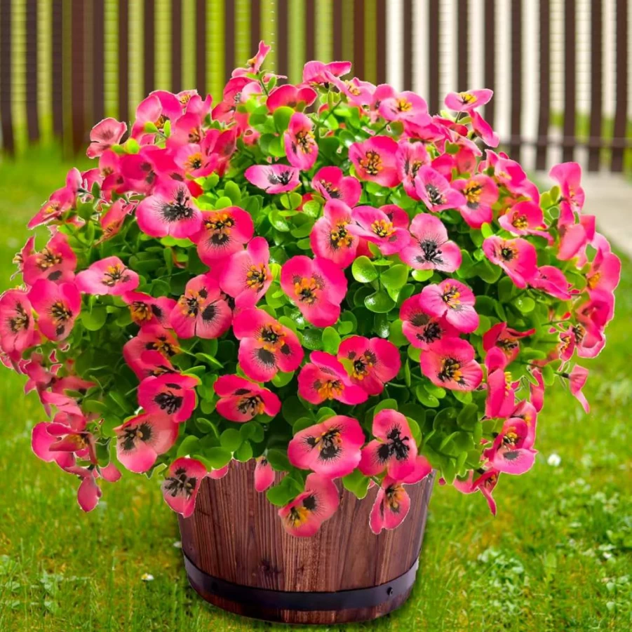 Thinktral 12PCS UV Resistant Artificial Flowers for Outdoor, Fake Plants Silk Shrubs Greenery for Garden, Patio, Porch, Window Box Decor